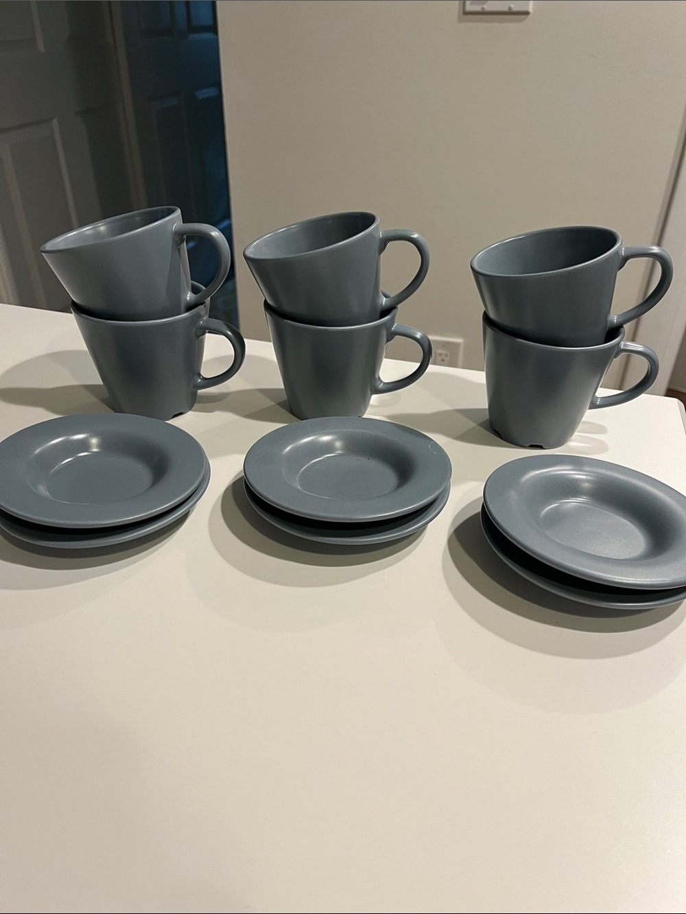Brand New holds 6oz
Set of 6 Vintage IKEA Blue Gray Cup and Saucer Coffee Tea